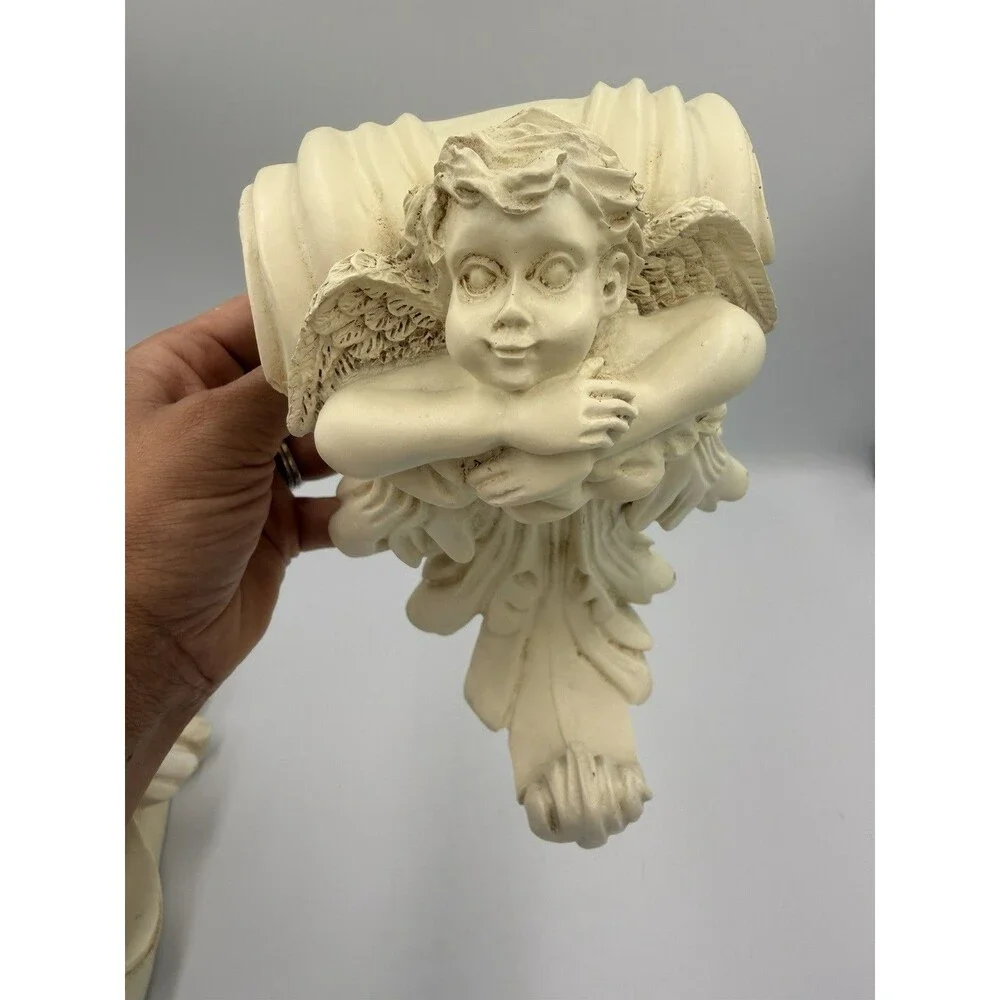 Vintage Cherub Angel Curtain Rod Holders Wall Sconce Corbel Drapery Set of 2
